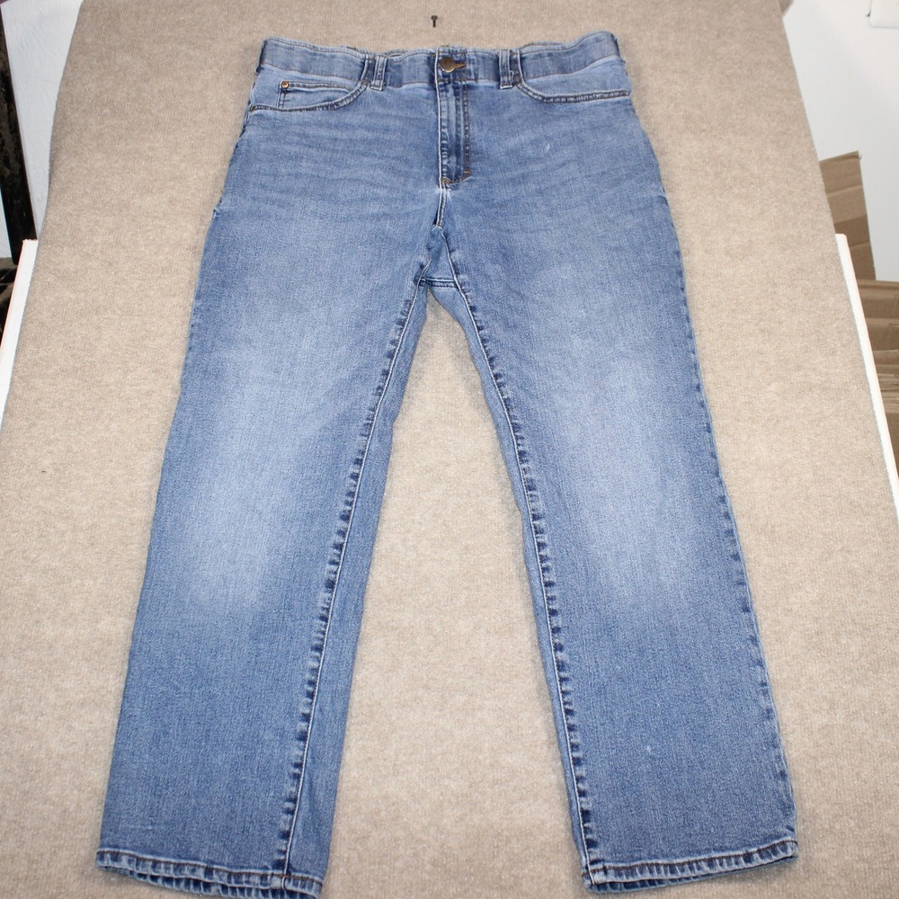 Lee Extreme Motion Straight Fit Jeans Mens 38x30 Blue Medium Wash Denim Stretch